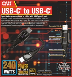 2-Meter USB-C to USB-C 2.0 Sync & 240-Watts Charger Nylon-Braided Premium Cable with Power Meter CC2240PB-2M 037229230383 Black microcenter Malone Pending, USB-C 2.0, USB C, USB-C Extension Cable, USB C Extension Cable 2-meter, 2meter, 2m, 6.5ft, USB 2.0 data cable, 480Mbps data transfer rate, 5Amp, 240-Watts, Nylon-Braided Premium Cable with Power Meter