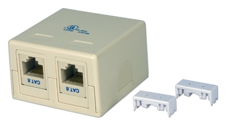2-Port (Dual Port) Cat5e RJ45 UTP Ethernet Surface Mount Box w/ Keystone  Jack