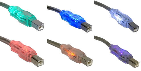 6ft USB 2.0 480Mbps Type A Male to B Male Translucent Illuminated/Lighted Cable with Multi-color LEDs CC2209C-06L 037229229905