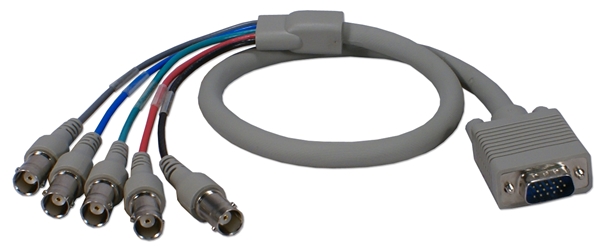 2ft VGA/RGB HD15 Male to 5 BNC/RGBHV Female PC/HDTV Cable CC2262-02 037229226157 Cable, IBM PC AT VGA/SVGA to High Resolution RGB/BNC Video, HD15M Male/(5)BNC Female, 2ft CBVK149234   RC2336 CC226202 CC2262-02  cables feet foot   2521 IMCE